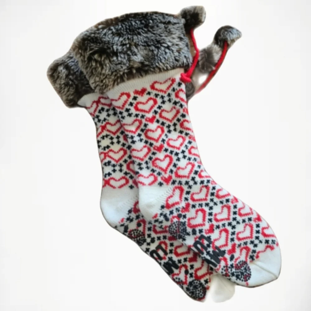 MUK LUKS Fuzzy Socks Hearts and Faux fur - Fits Women Size 4-10